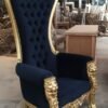 Regal Lion Head Throne Chair – Gold & Navy Blue Velvet