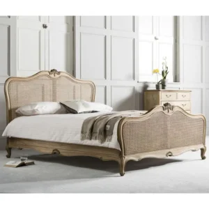 Double Bed with cane work and natural polish