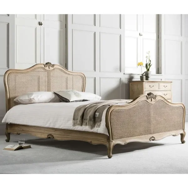 Double Bed with cane work and natural polish