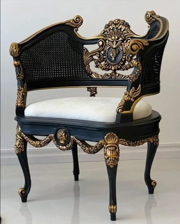 Antique Style French Provincial Carved Chairs and Stool Set