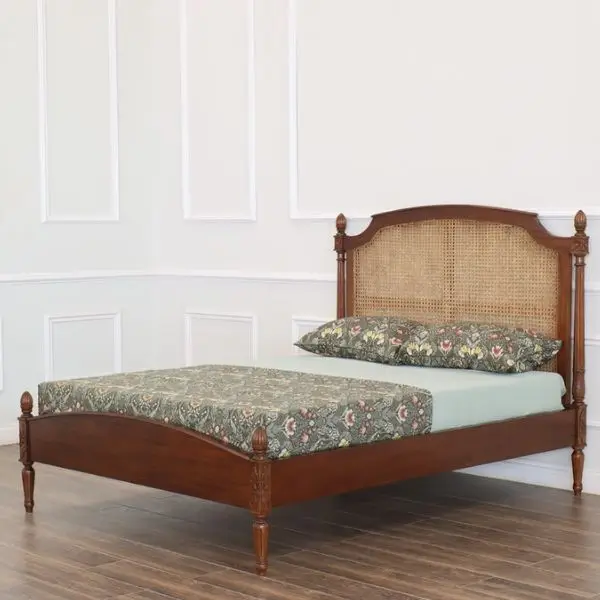 Natural finish teak wood double bed