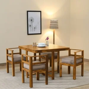 Modern 4 seater adjustable dining table with wooden top in compact dining room