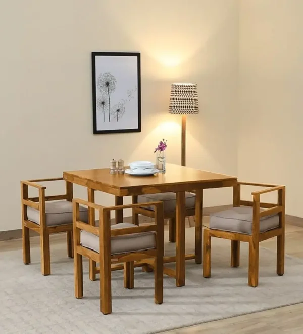 Modern 4 seater adjustable dining table with wooden top in compact dining room