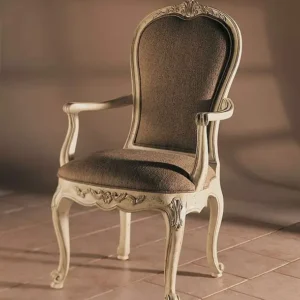 Handcrafted teak wood chair with cushion & silver deco polish