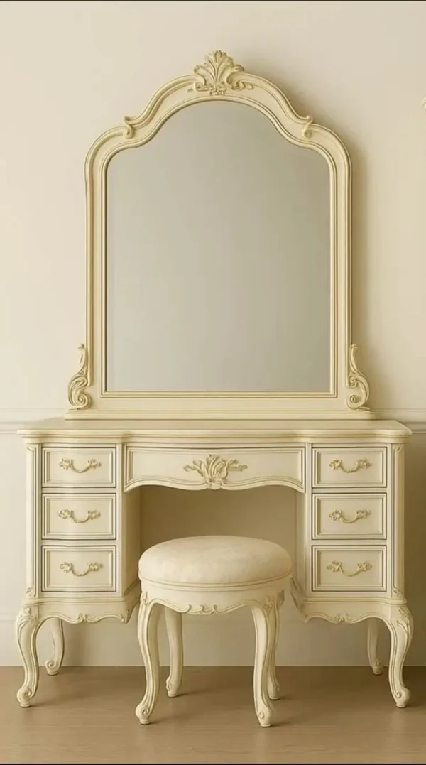 Solid teak dressing table with mirror and storage drawers