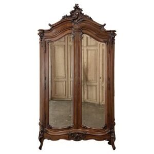 wooden made Almirah Antique carved wooden almirah with full-length mirror doors and ornate vintage design