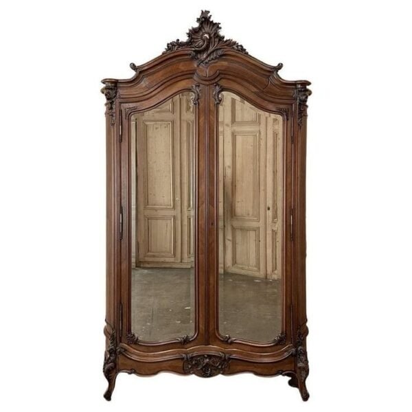 wooden made Almirah Antique carved wooden almirah with full-length mirror doors and ornate vintage design