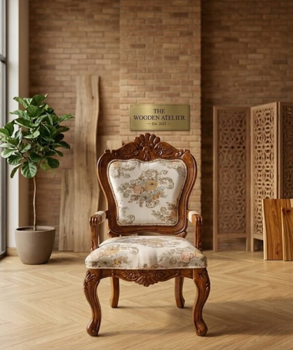 Luxury-wooden-accent-chair-with-floral-upholstery