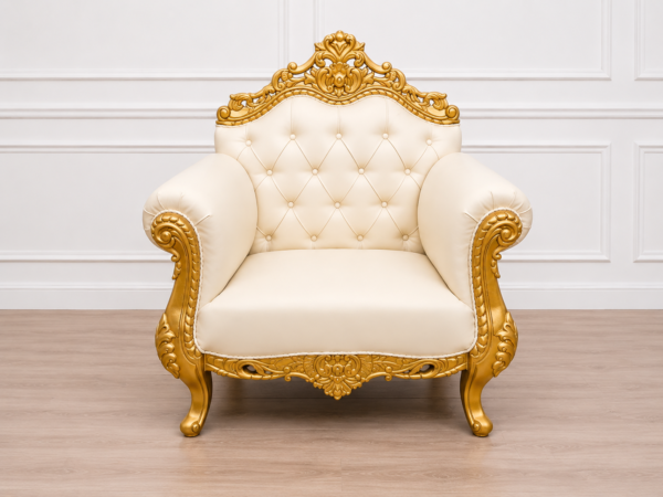 6 seater Luxury Royal Carving Sofa Set – Handmade Gold Finish Tufted Wooden Sofa for Elegant Living Rooms