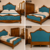 Modern Luxury Wooden Bed with Tufted Blue Upholstery | Premium Classic Bedroom Furniture