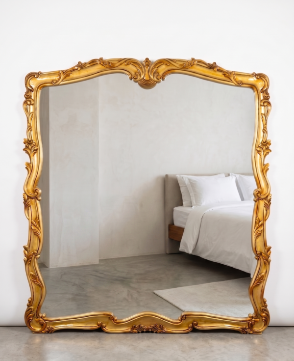 Luxury hand-carved wooden frame with ornate baroque design, large decorative mirror frame for elegant wall décor