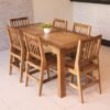 Solid wooden dining table set with six chairs in natural finish for modern home Elegant wooden dining table and chairs set for family dining space wooden dining table set
