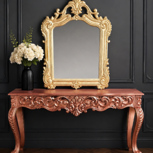 Wooden carving Console table with ornate gold mirror frame