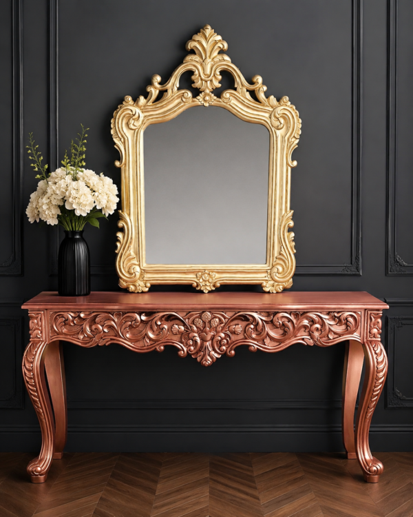 Wooden carving Console table with ornate gold mirror frame