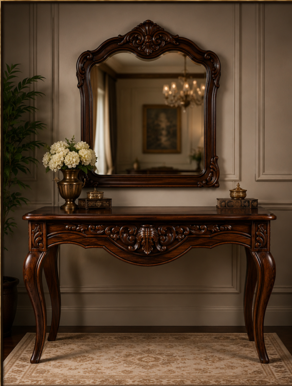 Luxury Wooden console table for living room with Designer Mirror Frame