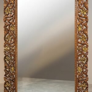 Carved Wooden frames for Wall with floral vine patterns and gold-painted accents on a marble floor background.