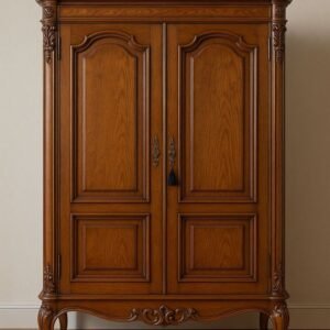 Antique Wooden Wordrobe “Elegant handcrafted solid wooden wardrobe with antique carving design, double doors, and premium polished finish for luxury bedroom storage”