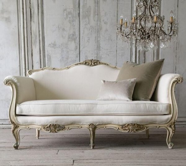 luxury wooden sofa set with cream upholstery and antique wooden detailing, perfect for luxury living room decor