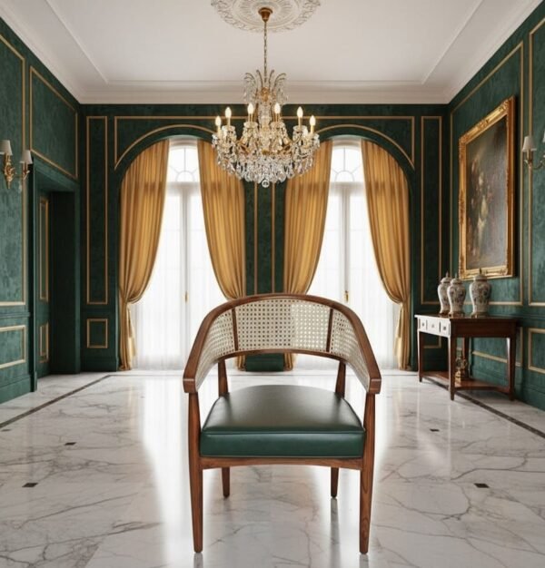 The Luxury Solid Wood Cane Accent Chair – Handcrafted Elegance by The Wooden Atelier