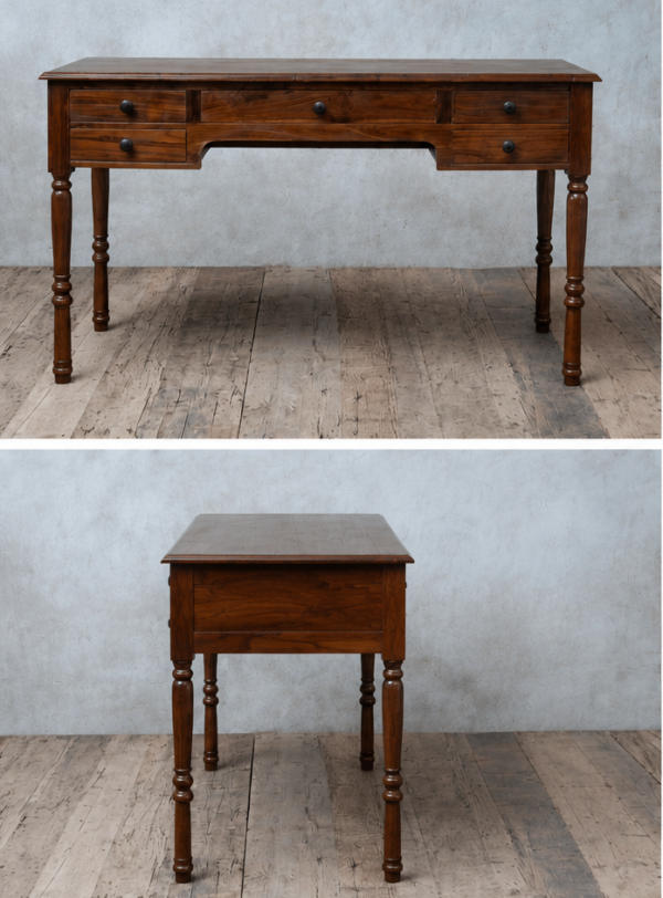 Premium Solid Wood Desk with Drawers | Vintage Wooden Study Table for Home Office