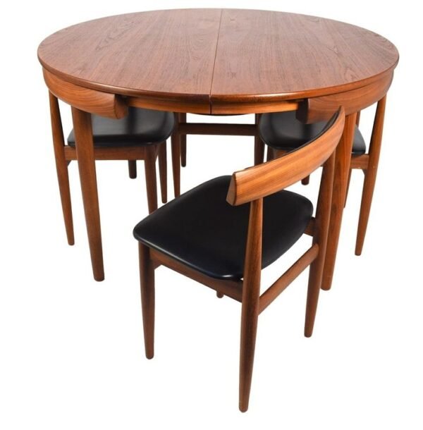 Wooden dinning table “Modern round solid wood dining table set with four chairs, featuring a foldable design and premium finish for compact and stylish dining spaces”