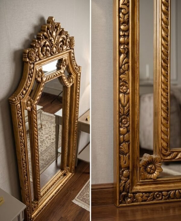 Wall Mirror with Wooden Frame for Living Room