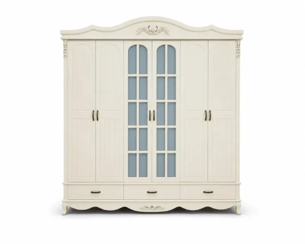 A solid teak six-door wardrobe built in the French Provincial style almirah