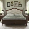 Solid Wood Bed Frame Upholstered Tufted Headboard Bed