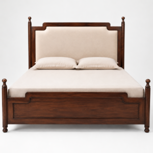upload for website Traditional Wooden Bed with Upholstered Headboard – Solid Wood King Size Bed