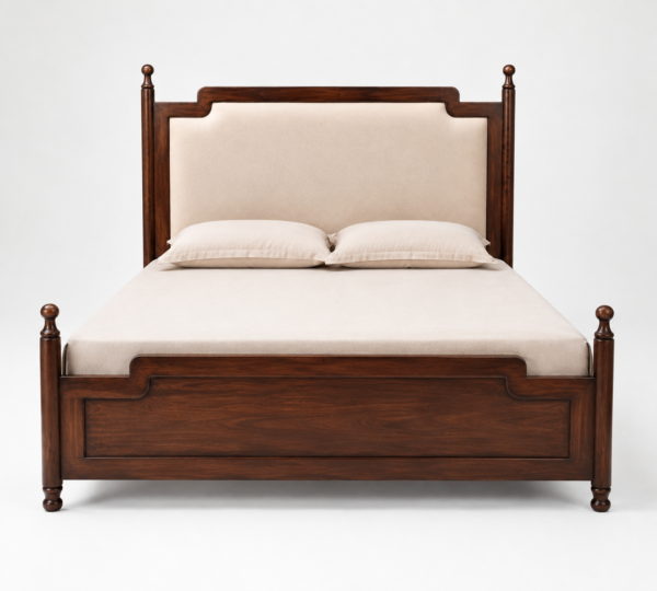 upload for website Traditional Wooden Bed with Upholstered Headboard – Solid Wood King Size Bed